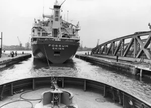 The cargo ship Fossum seen here leaving Middlesbrough Docks. 6th September 1979 The cargo ship Fossum seen here leaving Middlesbrough Docks. 6th September 1979