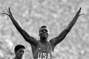 Carl Lewis of the United States of America wins gold in the Mens 200 meters Final at Carl Lewis of the United States of America wins gold in the Mens 200 meters Final at