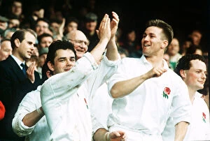 Images Dated 7th March 1992: Will Carling and Nigel Heslop celeabrate after winning the Grand Slam