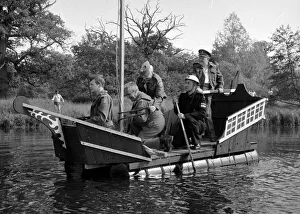 The cast of the wartime comedy series Dads Army take to the water during the filming of The cast of the wartime comedy series Dads Army take to the water during the filming of