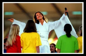 Celine Dion on stage at Murrayfield concert children on stage singing with her Celine Dion on stage at Murrayfield concert children on stage singing with her