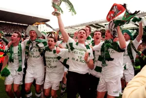 Celtic premier league winners celebrations 9th May 1998 players celebrate at end of Celtic premier league winners celebrations 9th May 1998 players celebrate at end of