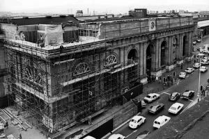 At the Central Station the whole of the Eastern part of the portico is being dismantled At the Central Station the whole of the Eastern part of the portico is being dismantled