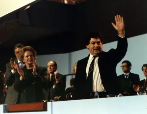 Chancellor of the Exchequer Nigel Lawson MP and Prime Minister Margaret Thatcher at Chancellor of the Exchequer Nigel Lawson MP and Prime Minister Margaret Thatcher at