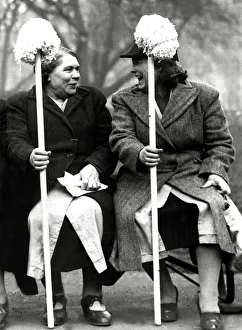 Char-Women holding their mops. February 1949 Char-Women holding their mops. February 1949