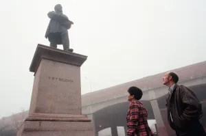 Charles Bolckow and wife Gliceria, visit the statue of his great, great, grandfather Charles Bolckow and wife Gliceria, visit the statue of his great, great, grandfather