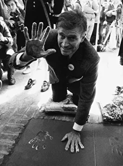 Charlton Heston Actor putting his hand prints in cement at Star Pavement in London' Charlton Heston Actor putting his hand prints in cement at Star Pavement in London'