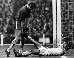 Images Dated 11th April 1970: Chelsea v. Leeds FA Cup Final 1970. Chelsea striker Peter Osgood helps Leeds