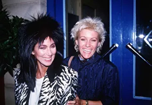 Cher singer actress and Angie Best after a meal in a Soho restaurant June 1985 Cher singer actress and Angie Best after a meal in a Soho restaurant June 1985