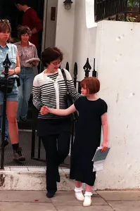 Cherie Blair outside her home with child. May 1997 Cherie Blair outside her home with child. May 1997