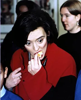 Cherie Blair wife of Labour MP Tony Blair seen eating a cake at a school in Fulham in aid Cherie Blair wife of Labour MP Tony Blair seen eating a cake at a school in Fulham in aid
