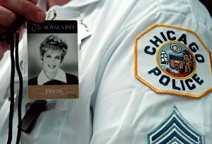 Images Dated 1st June 1996: CHICAGO POLICEMAN WITH PRINCESS DIANA BADGE DURING A ROYAL VISIT - JUNE 1996