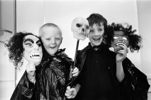 Children celebrating Halloween in Liverpool. Pictured, Lee Williams and Glen Styles Children celebrating Halloween in Liverpool. Pictured, Lee Williams and Glen Styles