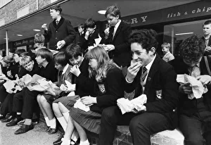 Childrens at St Augustine's secondary school in Hugton, eat sandwiches Childrens at St Augustine's secondary school in Hugton, eat sandwiches