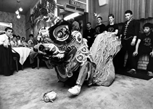 A Chinese lion welcomes the Chinese New Year in the Jade Garden. 6th February 1989 A Chinese lion welcomes the Chinese New Year in the Jade Garden. 6th February 1989