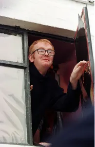 Chris Evans Radio TV Presenter looking out of open window November 1997 Chris Evans Radio TV Presenter looking out of open window November 1997
