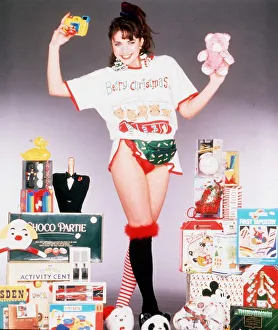 Christmas model surrounded with present ideas for Christmas, 5th December 1989 Christmas model surrounded with present ideas for Christmas, 5th December 1989