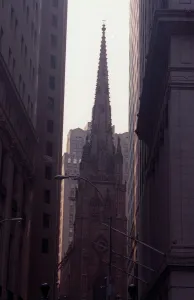 Church at end of Wall Street New York USA United States of America August 1999 Church at end of Wall Street New York USA United States of America August 1999