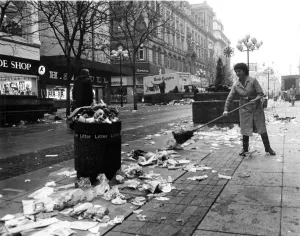 Church Street, Liverpool, England. Sweeping up the littler Picture Church Street, Liverpool, England. Sweeping up the littler Picture