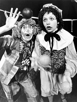 Two circus clowns juggling balls. 14th July 1979 Two circus clowns juggling balls. 14th July 1979