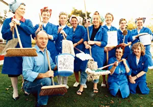 Cleaners from Dene School, Thornaby, were armed with their mops Cleaners from Dene School, Thornaby, were armed with their mops