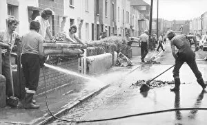 Images Dated 1st June 1974: Cleaning up after floods in Lypiatt Road, St George, Bristol in 1974