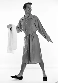 Clothing Mens Fashion 1950s Peter Sinclair seen here modelling the pyjama dressing Clothing Mens Fashion 1950s Peter Sinclair seen here modelling the pyjama dressing