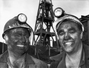 Coal Miners at St. Helens, Lancashire after their first shift Coal Miners at St. Helens, Lancashire after their first shift