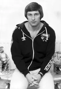 Colin Todd Derby and England footballer, poses wearing his club's track top Colin Todd Derby and England footballer, poses wearing his club's track top