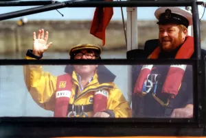 Comedian Ronnie Corbett on the Seahouses RNLI lifeboat with coxswain David Shiell Comedian Ronnie Corbett on the Seahouses RNLI lifeboat with coxswain David Shiell