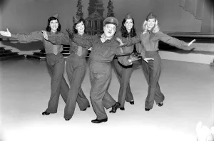 Comedy actor Arthur Lowe of Dads Army dancing with girls Comedy actor Arthur Lowe of Dads Army dancing with girls