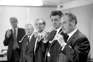 Competitios in the British National Pipe Smoking Championship puffing on their pipes Competitios in the British National Pipe Smoking Championship puffing on their pipes