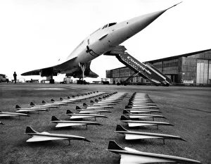 Concordes for 53p .. Excepting the one at the back. Model Concordes by Corgi Toys line up Concordes for 53p .. Excepting the one at the back. Model Concordes by Corgi Toys line up