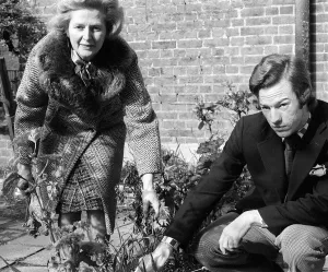 Conservative politician Margaret Thatcher working in the Front garden of her London Home Conservative politician Margaret Thatcher working in the Front garden of her London Home
