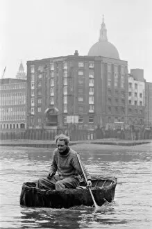 Images Dated 1st April 1972: Coracle fishermen in London, on the River Thames at Southwark Bridge. 1st April 1972