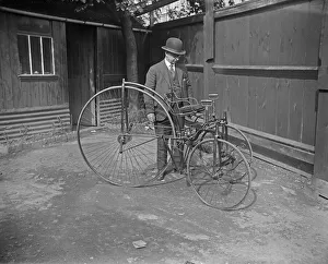 Coventry cycle collector Mr T M Freeman seen here admiring his new purchase a Singer Coventry cycle collector Mr T M Freeman seen here admiring his new purchase a Singer