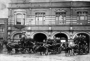 Coventry Fire Brigade at Hales Street, during one of its inspections in 1911 - exactly Coventry Fire Brigade at Hales Street, during one of its inspections in 1911 - exactly