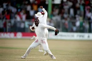 Cricket. West Indies v. England. May 1990 90-2766-102. Viv Richards celebrates a wicket Cricket. West Indies v. England. May 1990 90-2766-102. Viv Richards celebrates a wicket