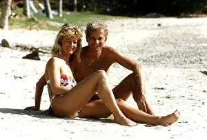 Cricketer David Gower cricketer with girlfriend Thorrun Nash on the beach during their Cricketer David Gower cricketer with girlfriend Thorrun Nash on the beach during their