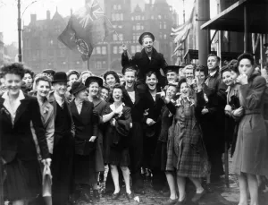 Crowds celebration Victory in Japan Day in Albert Square Crowds celebration Victory in Japan Day in Albert Square