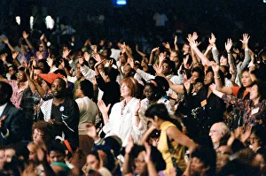 Crowds listening to Maurice Cerullo, an American pentecostal televangelist during his Crowds listening to Maurice Cerullo, an American pentecostal televangelist during his