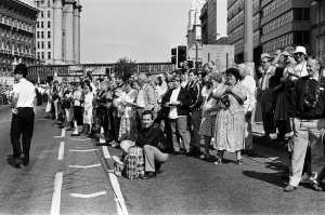 Crowds of people line the dock road set for a day out at Liverpool Albert Dock to see Crowds of people line the dock road set for a day out at Liverpool Albert Dock to see