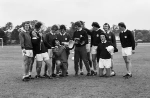Crystal Palace manager Terry Venables in good voice with his players at a training Crystal Palace manager Terry Venables in good voice with his players at a training