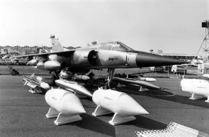 A Dassault Mirage F1 air-superiority fighter at the 1978 Farnborough Airshow A Dassault Mirage F1 air-superiority fighter at the 1978 Farnborough Airshow