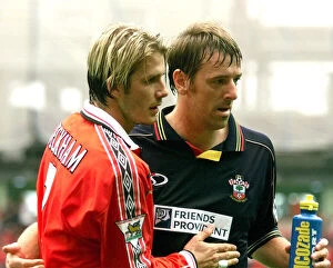 Images Dated 27th September 1999: David Beckham left and Matt Le Tissier September 1999 walk off the pitch together