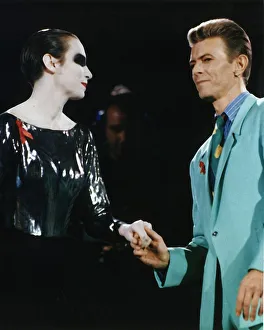 David Bowie and Annie Lennox sing a duet at the Freddie Mercury Aids Concert at Wembley David Bowie and Annie Lennox sing a duet at the Freddie Mercury Aids Concert at Wembley