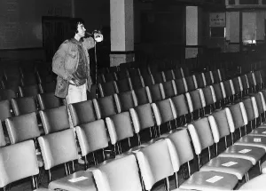 David Essex - October 1976 Singer Actor checking out the sound system in a David Essex - October 1976 Singer Actor checking out the sound system in a