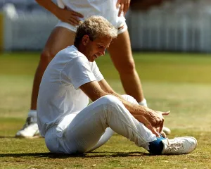 David Gower cricketer sitting on the grass, August 1990 David Gower cricketer sitting on the grass, August 1990