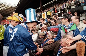 David Robertson Rangers football player with Ian Durrant both wearing hats greet the fans David Robertson Rangers football player with Ian Durrant both wearing hats greet the fans
