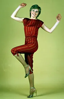 Dee Hepburn wearing red and gold outfit February 1982 Dee Hepburn wearing red and gold outfit February 1982